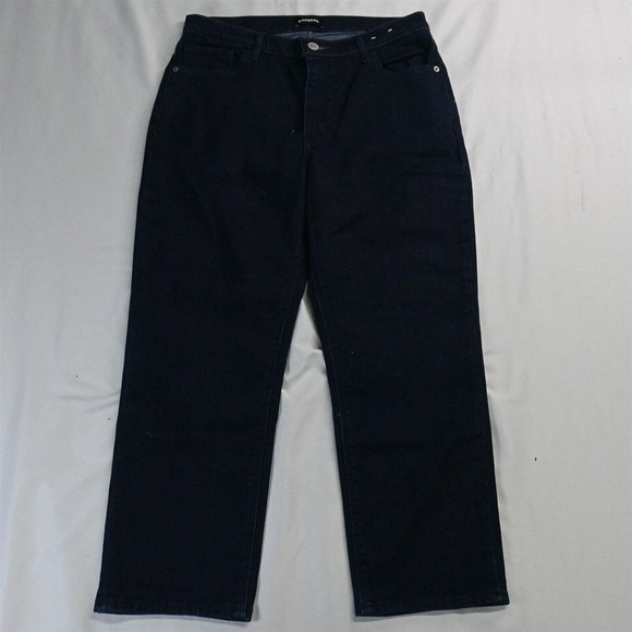 Express 12 High Rise Cropped Straight Dark Wash Stretch Denim Jeans - Picture 1 of 5